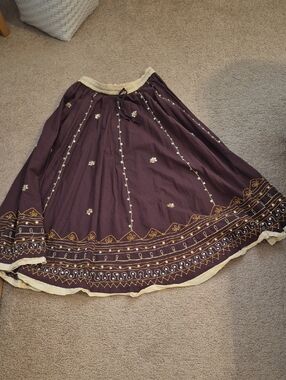 Embroidered Brown Bohemian Maxi Skirt